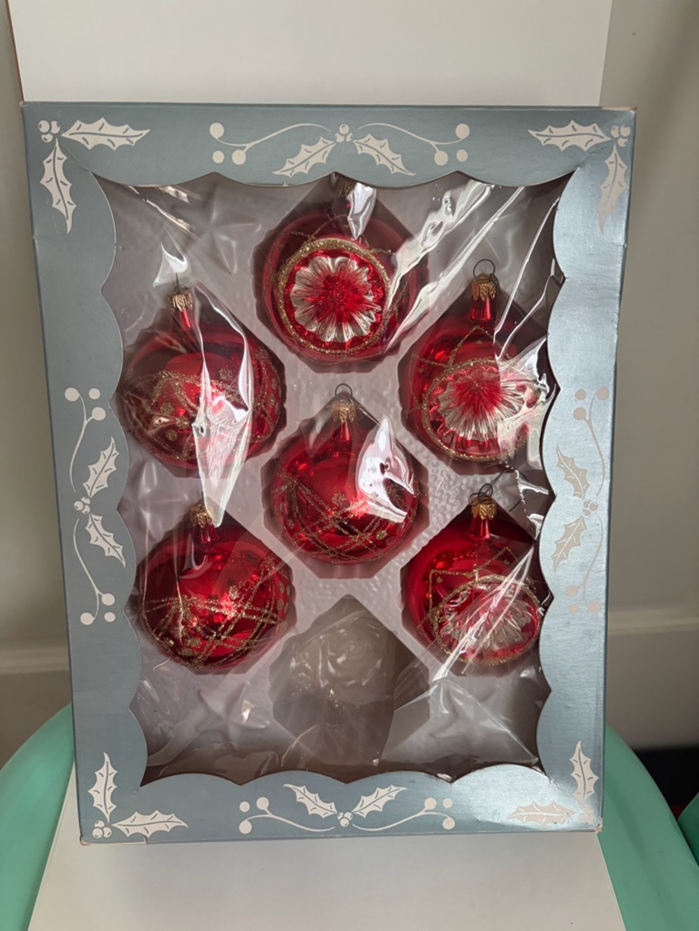 Vintage Kurt S. Adler GC 300 Red Gold Traditional Glass Ornaments Indent & Ball